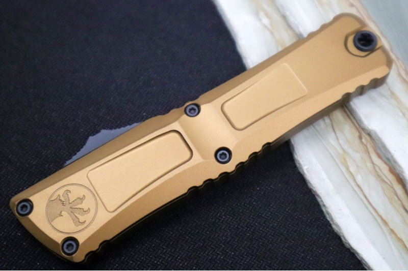 Microtech Combat Troodon OTF Gen III - Black Finish / Dagger Blade / Tan Anodized Aluminum Handle - 1142-1TTA - Northwest Knives