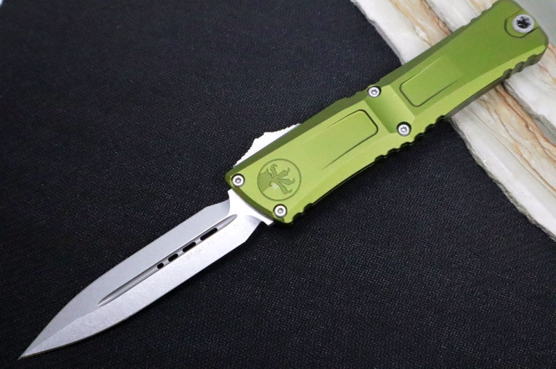 Microtech Combat Troodon OTF Gen III - Stonewash Finish / Dagger Blade / OD Green Anodized Aluminum Handle - 1142-10OD - Northwest Knives