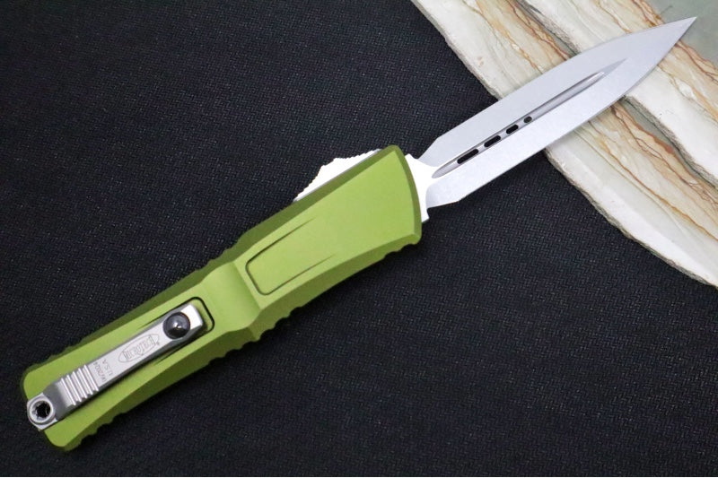 Microtech Combat Troodon OTF Gen III - Stonewash Finish / Dagger Blade / OD Green Anodized Aluminum Handle - 1142-10OD - Northwest Knives