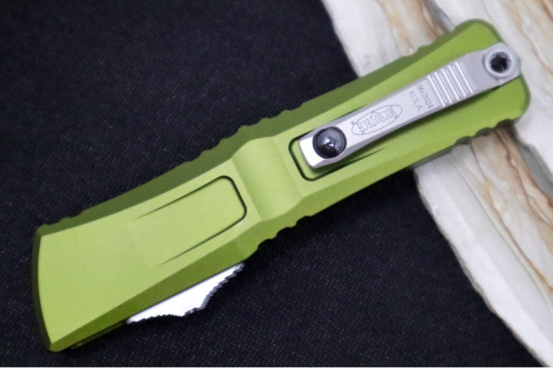 Microtech Combat Troodon OTF Gen III - Stonewash Finish / Dagger Blade / OD Green Anodized Aluminum Handle - 1142-10OD