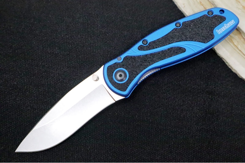 Kershaw 1670NBSW Blur Assisted Knife - Stonewash Blade / Blue Handle