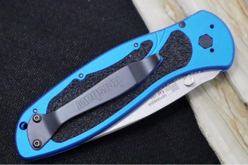 Kershaw 1670NBSW Blur Assisted Knife - Stonewash Blade / Blue Handle