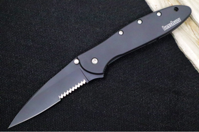 Kershaw 1660CKTST Leek Flipper - Partial Serrate Black 14C28N Blade / Black Stainless Steel Handle - Northwest Knives