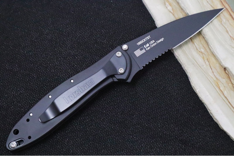Kershaw 1660CKTST Leek Flipper - Partial Serrate Black 14C28N Blade / Black Stainless Steel Handle - Northwest Knives