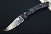 Benchmade 15085BK-2601 Limited Edition Mini Crooked River - Carbon Fiber Handle & Black Anodized Aluminum Bolsters / Black DLC Coated Deep Etch Rose Damasteel Blade / Copper PVD Coated Hardware & Accents - Northwest Knives