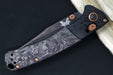 Benchmade 15085BK-2601 Limited Edition Mini Crooked River - Carbon Fiber Handle & Black Anodized Aluminum Bolsters / Black DLC Coated Deep Etch Rose Damasteel Blade / Copper PVD Coated Hardware & Accents - Northwest Knives