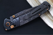 Benchmade 15085BK-2601 Limited Edition Mini Crooked River - Carbon Fiber Handle & Black Anodized Aluminum Bolsters / Black DLC Coated Deep Etch Rose Damasteel Blade / Copper PVD Coated Hardware & Accents - Northwest Knives