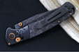 Benchmade 15085BK-2601 Limited Edition Mini Crooked River - Carbon Fiber Handle & Black Anodized Aluminum Bolsters / Black DLC Coated Deep Etch Rose Damasteel Blade / Copper PVD Coated Hardware & Accents - Northwest Knives