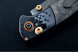 Benchmade 15085BK-2601 Limited Edition Mini Crooked River - Carbon Fiber Handle & Black Anodized Aluminum Bolsters / Black DLC Coated Deep Etch Rose Damasteel Blade / Copper PVD Coated Hardware & Accents - Northwest Knives