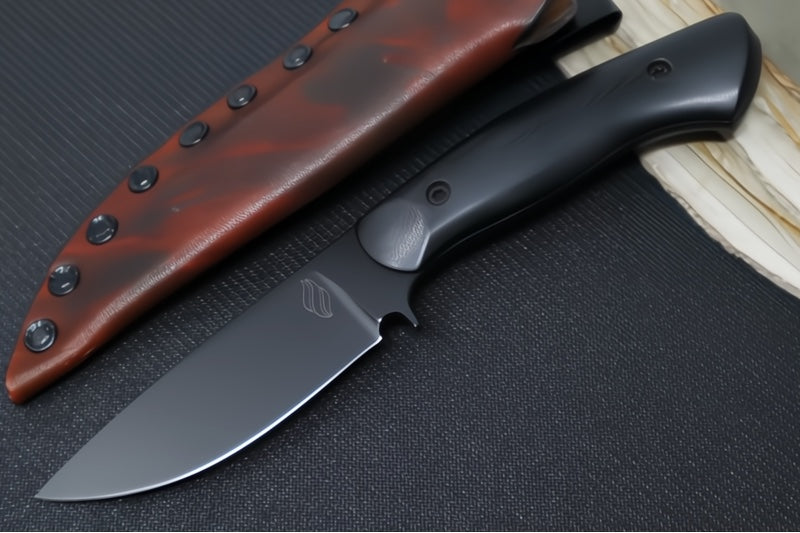 Soul of Creation Outrider - 52100 Steel / Black Cerakoted Drop Point / Black G-10 Handle / Brown Leather Sheath - Northwest Knives