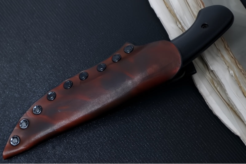 Soul of Creation Outrider - 52100 Steel / Black Cerakoted Drop Point / Black G-10 Handle / Brown Leather Sheath - Northwest Knives