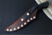 Soul of Creation Outrider - 52100 Steel / Black Cerakoted Drop Point / Black G-10 Handle / Brown Leather Sheath - Northwest Knives