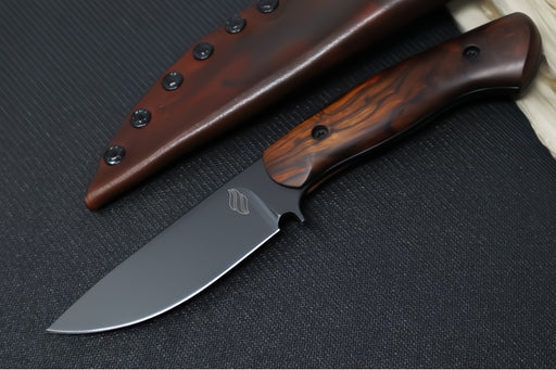 Soul of Creation Outrider - 52100 Steel / Black Cerakoted Drop Point / Ironwood Handle / Brown Leather Sheath - Northwest Knives
