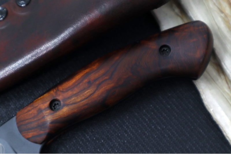 Soul of Creation Outrider - 52100 Steel / Black Cerakoted Drop Point / Ironwood Handle / Brown Leather Sheath - Northwest Knives