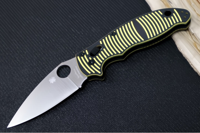 Spyderco Manix 2 Salt - Caribbean Bi-Directional Texture Patterned Black & Yellow G-10 Handle / Satin Finished Blade / CPM-Magnacut Steel C101GBKYLMCP2 - Northwest Knives
