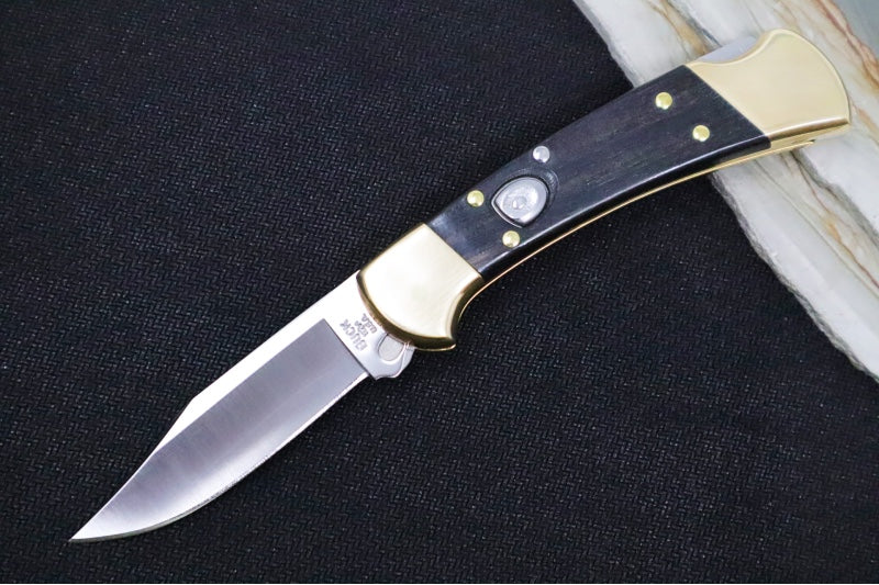 Buck 112 Ranger Auto - Plain Blade / Ebony Wood Handle 0112BRSA-B