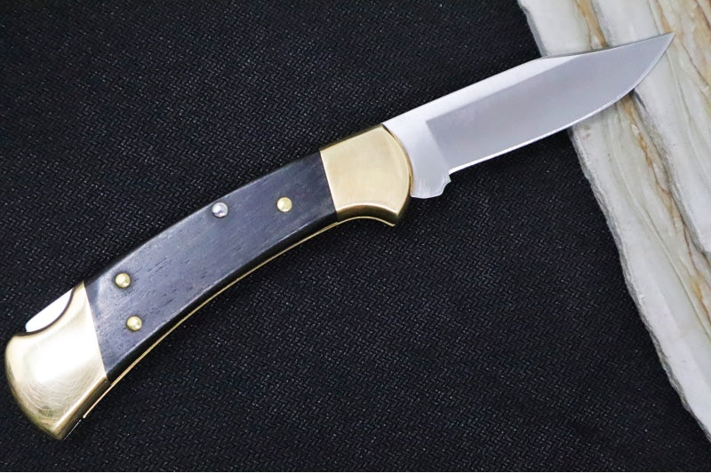 Buck 112 Ranger Auto - Plain Blade / Ebony Wood Handle 0112BRSA-B - Northwest Knives