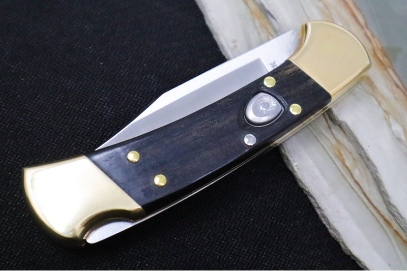 Buck 112 Ranger Auto - Plain Blade / Ebony Wood Handle 0112BRSA-B - Northwest Knives