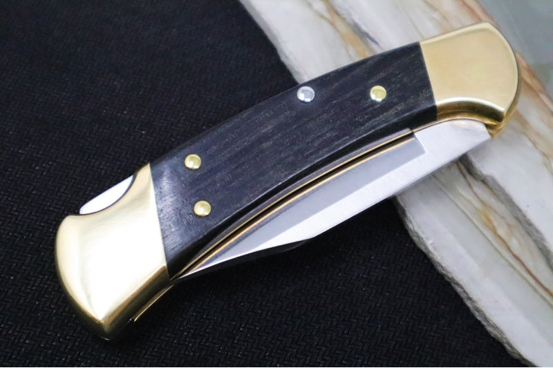 Buck 112 Ranger Auto - Plain Blade / Ebony Wood Handle 0112BRSA-B - Northwest Knives