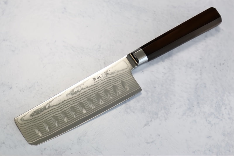 Cangshan Cutlery MAYA Series 5" Nakiri Knife - Forged X-7 Damascus - Octagon African Blackwood Handle - Dark Walnut Magnetic Sheath 505521 - Northwest Knives