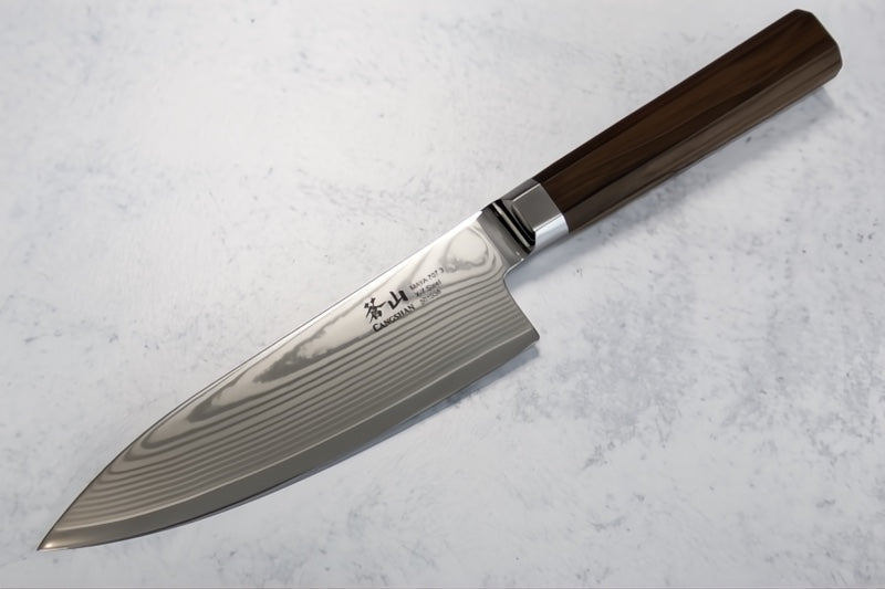 Cangshan Cutlery MAYA Series 6" Chef's Knife - Forged X-7 Damascus - Octagon African Blackwood Handle - Dark Walnut Magnetic Sheath 501936 - Northwest Knives