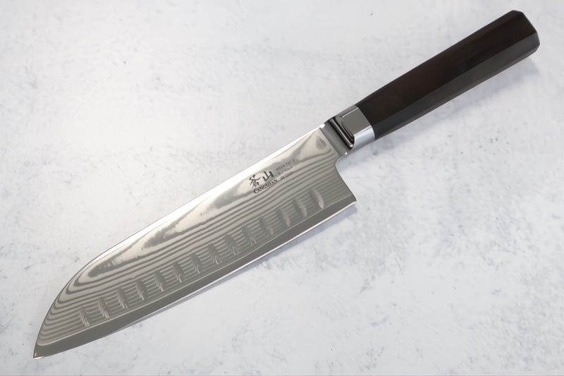 Cangshan Cutlery MAYA Series 7" Santoku Knife - Forged X-7 Damascus - Octagon African Blackwood Handle - Dark Walnut Magnetic Sheath 501905 - Northwest Knives