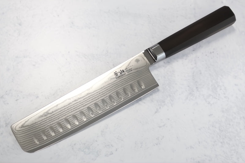 Cangshan Cutlery MAYA Series 7" Nakiri Knife - Forged X-7 Damascus - Octagon African Blackwood Handle - Dark Walnut Magnetic Sheath 505538 - Northwest Knives