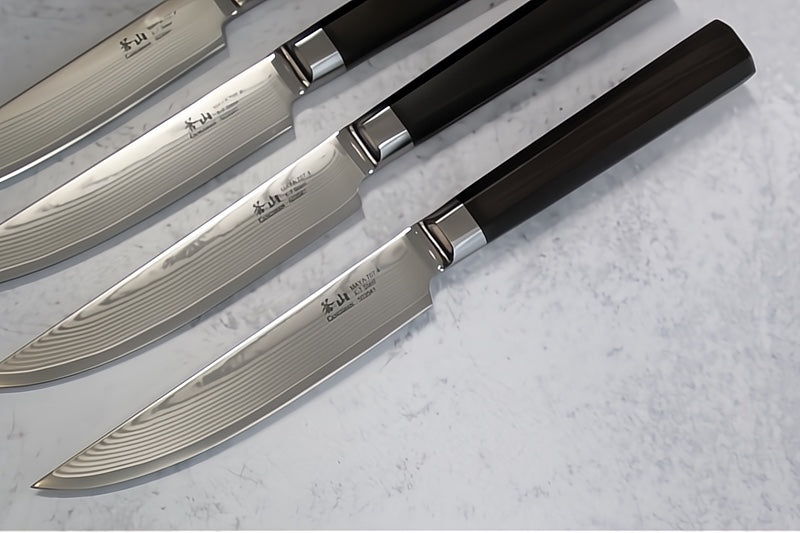 Cangshan Cutlery MAYA Series 4pc Steak Knife Set - Forged X-7 Damascus - Octagon African Blackwood Handle - Dark Walnut Magnetic Sheath 503756 - Northwest Knives
