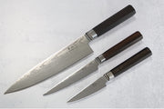 Cangshan Cutlery MAYA Series 3pc Knife Set - Forged X-7 Damascus - Octagon African Blackwood Handle - Dark Walnut Magnetic Sheath 503787 - Northwest Knives