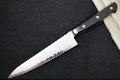 Kikuichi of Japan S33 Series - 6" Petty Knife - VG10 33 Layered Damascus - Black Dyed Stabilized Handle - Handcrafted in Nara, Japan