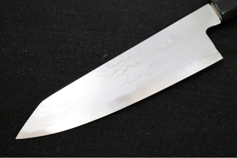 Kikuichi of Japan Kasumi Blue Carbon Damascus - 6" Petty Knife - Blue #2 Carbon Steel - Octagonal Japanese Magnolia Handle - Handcrafted in Nara Japan - Northwest Knives