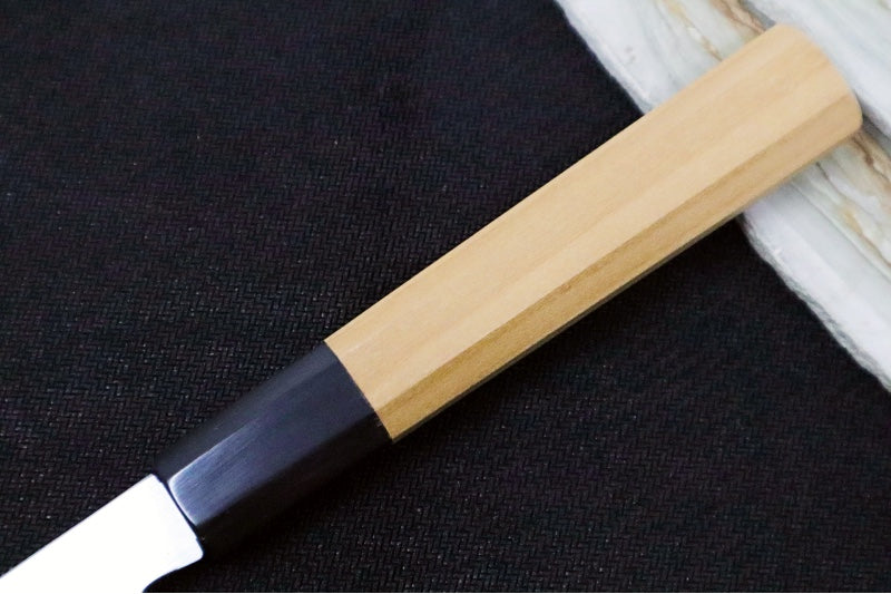 Kikuichi of Japan Kasumi Blue Carbon Damascus - 6" Petty Knife - Blue #2 Carbon Steel - Octagonal Japanese Magnolia Handle - Handcrafted in Nara Japan - Northwest Knives