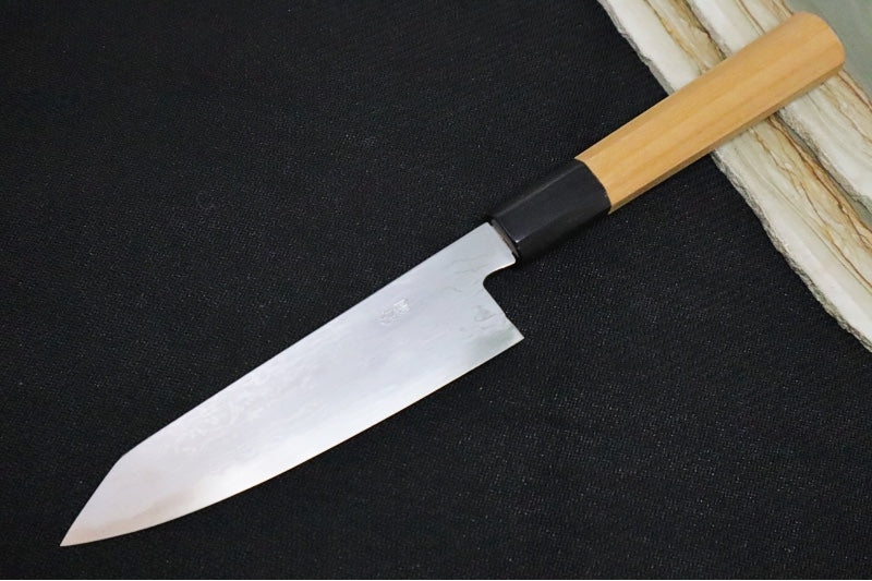 Kikuichi of Japan Kasumi Blue Carbon Damascus - 6" Petty Knife - Blue #2 Carbon Steel - Octagonal Japanese Magnolia Handle - Handcrafted in Nara Japan - Northwest Knives