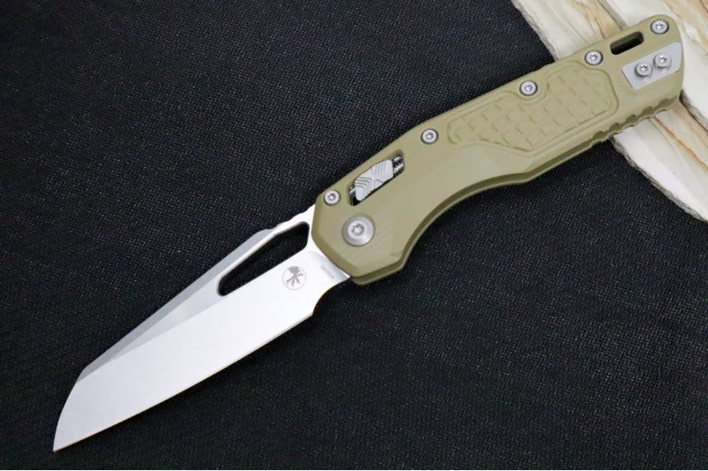 Microtech MSI Manual Folder - Stonewashed Finish / Sheepsfoot Blade / Frag Patterned OD Green Handle 210-10FRGTODLM