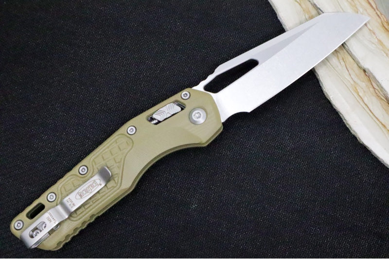 Microtech MSI Manual Folder - Stonewashed Finish / Sheepsfoot Blade / Frag Patterned OD Green Handle 210-10FRGTODLM