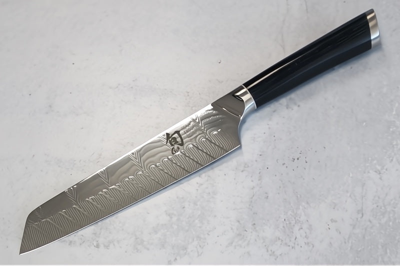 Shun Shiranami - 6.5" Master Utility Knife - Wave Patterned 71 Layered Dual Core Damascus - Prussian Blue Jute Micarta Handle - Made in Seki City, Japan - Northwest Knives