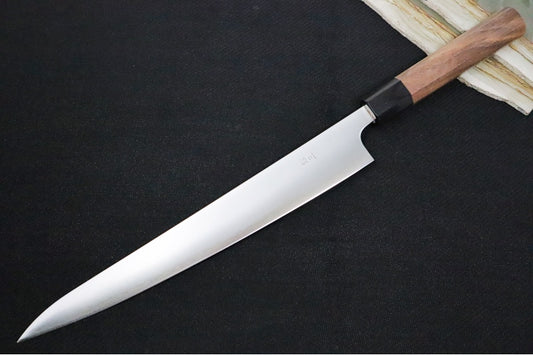 Kikuichi of Japan GW Ginsan Sanmai Series - 10.5" Sujihiki Knife - Blue #2 Carbon Steel Core - Octagonal Japanese Magnolia Handle - Handcrafted in Nara Japan