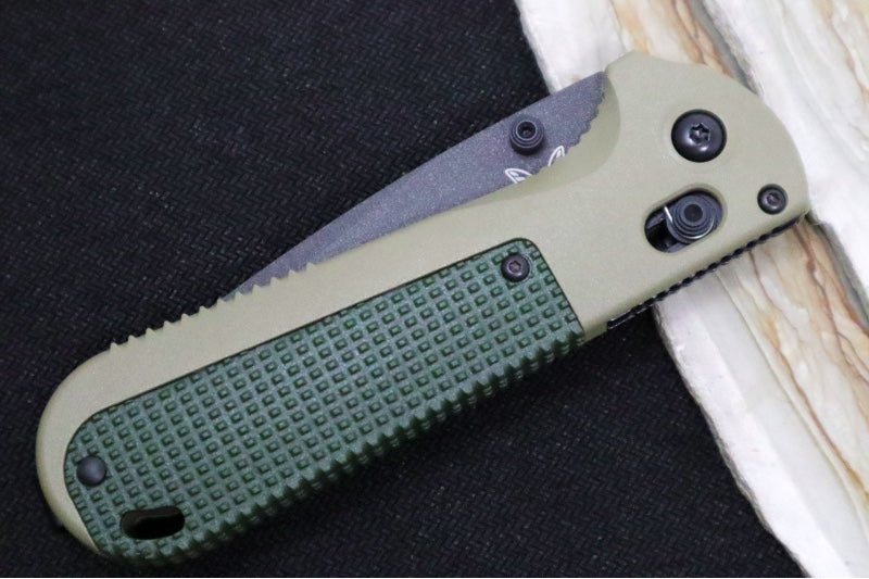 Benchmade 431SBK-1 Redoubt - Partial Serrated Tanto Blade / Cobalt Cerakote Finished Blade / Ranger & Forest Green Grivory Handle - Northwest Knives