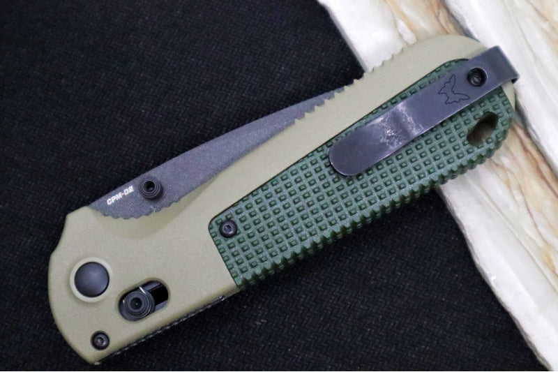 Benchmade 431SBK-1 Redoubt - Partial Serrated Tanto Blade / Cobalt Cerakote Finished Blade / Ranger & Forest Green Grivory Handle - Northwest Knives