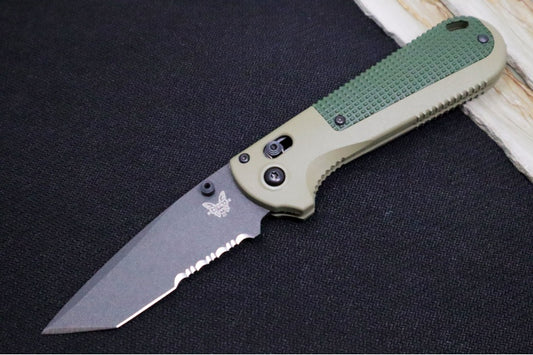 Benchmade 431SBK-1 Redoubt - Partial Serrated Tanto Blade / Cobalt Cerakote Finished Blade / Ranger & Forest Green Grivory Handle