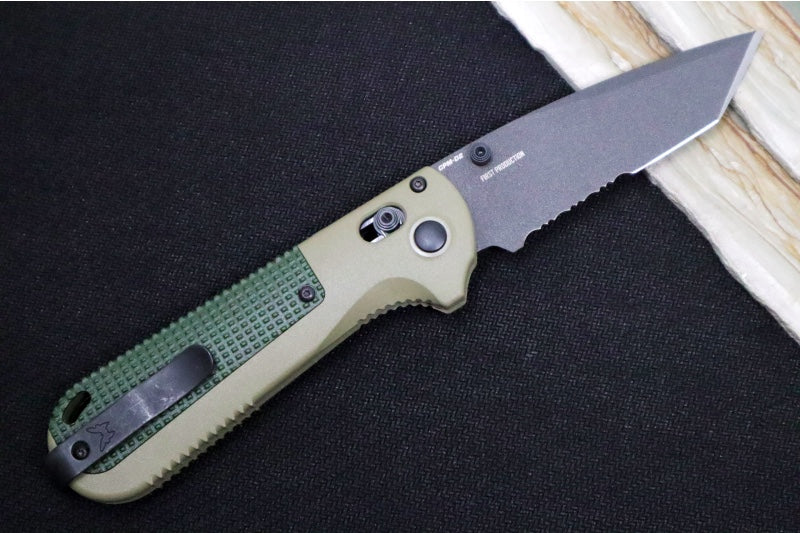 Benchmade 431SBK-1 Redoubt - Partial Serrated Tanto Blade / Cobalt Cerakote Finished Blade / Ranger & Forest Green Grivory Handle - Northwest Knives