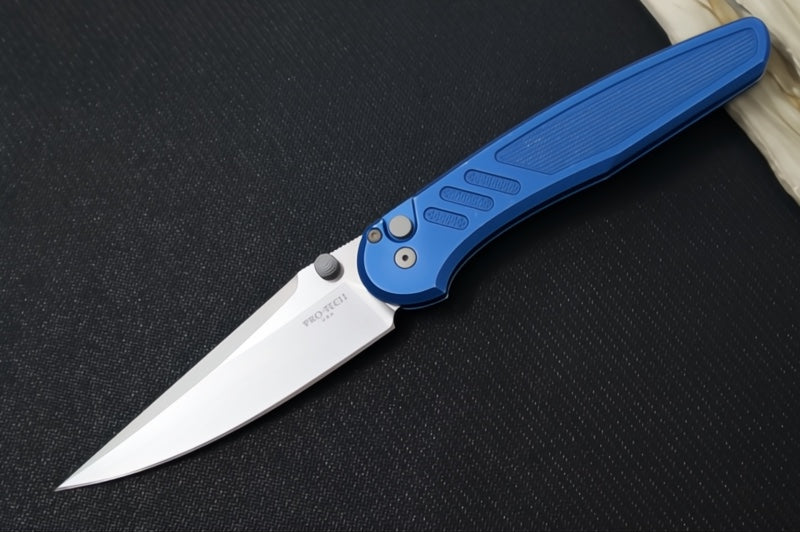 Pro Tech Avalon Peace Neighbor Design Manual - Drop Point Blade / Stonewashed Finish / CPM-Magnacut Steel / Battleworn Blue Knurled Anodized Handle PN1101-BWBLUE - Northwest Knives