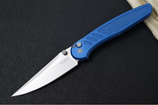 Pro Tech Avalon Peace Neighbor Design Manual - Drop Point Blade / Stonewashed Finish / CPM-Magnacut Steel / Battleworn Blue Knurled Anodized Handle PN1101-BWBLUE - Northwest Knives
