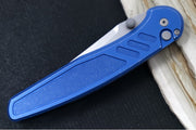 Pro Tech Avalon Peace Neighbor Design Manual - Drop Point Blade / Stonewashed Finish / CPM-Magnacut Steel / Battleworn Blue Knurled Anodized Handle PN1101-BWBLUE - Northwest Knives