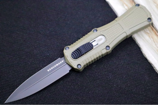 Benchmade 3375GY-1 Mini Claymore OTF - Dagger Blade / CPM-D2 Steel / Smoke Gray PVD Coating / Ranger Green Polymer Handle