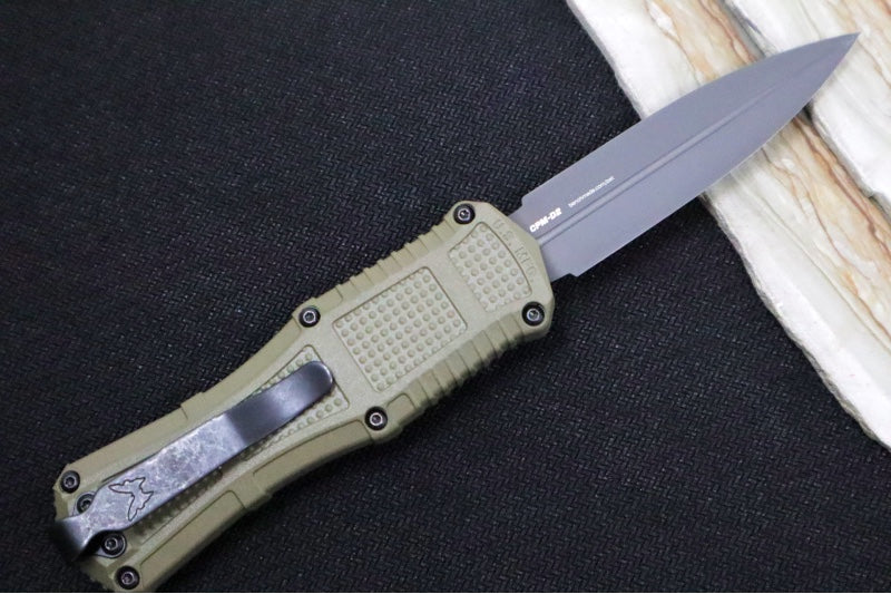 Benchmade 3375GY-1 Mini Claymore OTF - Dagger Blade / CPM-D2 Steel / Smoke Gray PVD Coating / Ranger Green Polymer Handle