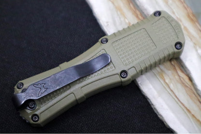 Benchmade 3375GY-1 Mini Claymore OTF - Dagger Blade / CPM-D2 Steel / Smoke Gray PVD Coating / Ranger Green Polymer Handle