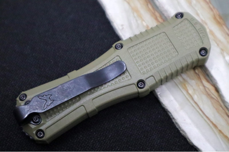 Benchmade 3375GY-1 Mini Claymore OTF - Dagger Blade / CPM-D2 Steel / Smoke Gray PVD Coating / Ranger Green Polymer Handle - Northwest Knives