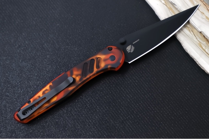 Pro Tech Avalon Peace Neighbor Design Manual - Drop Point Blade / Black DLC Finish / CPM-Magnacut Steel / Solid "Del Fuego" Anodized Handle PN1104-DF
