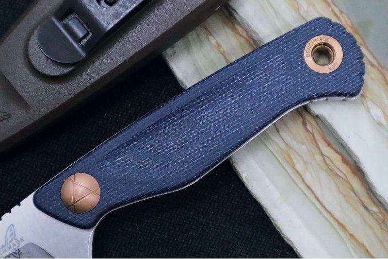 Benchmade 203 Dacian Pocket Fixed Blade - CPM-Magnacut Steel / Stonewashed Blade / Blue Denium Micarta Handle / Copper Accents - Northwest Knives